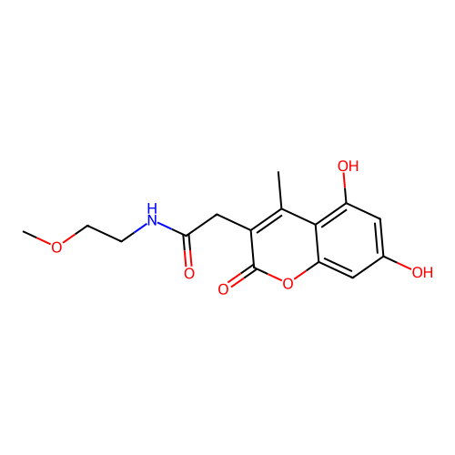 2-(5,7-dihydroxy-4-methyl-2-oxo-2H-chromen-3-yl)-N-(2-methoxyethyl)acetamide structure