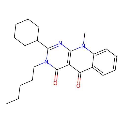 2-cyclohexyl-10-methyl-3-pentylpyrimido[4,5-b]quinoline-4,5(3H,10H)-dione structure