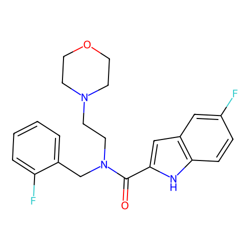 5-fluoro-N-(2-fluorobenzyl)-N-[2-(morpholin-4-yl)ethyl]-1H-indole-2-carboxamide structure