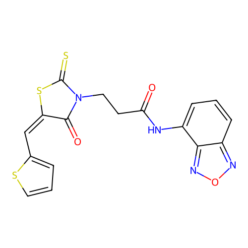 (E)-N-(benzo[c][1,2,5]oxadiazol-4-yl)-3-(4-oxo-5-(thiophen-2-ylmethylene)-2-thioxothiazolidin-3-yl)propanamide structure