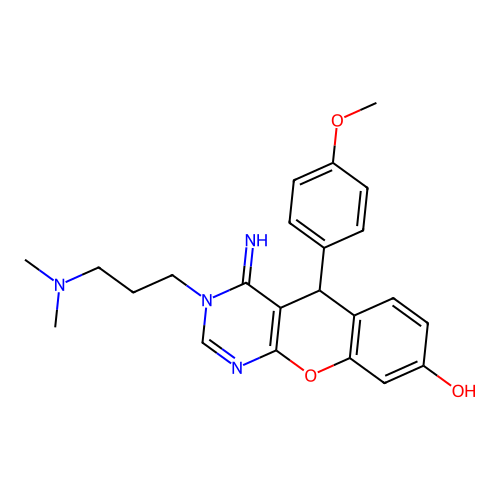 3-[3-(dimethylamino)propyl]-4-imino-5-(4-methoxyphenyl)-5H-chromeno[2,3-d]pyrimidin-8-ol structure