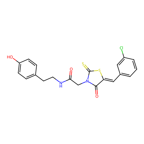 2-[(5Z)-5-(3-chlorobenzylidene)-4-oxo-2-thioxo-1,3-thiazolidin-3-yl]-N-[2-(4-hydroxyphenyl)ethyl]acetamide structure