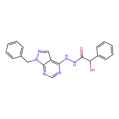 N'-(1-benzyl-1H-pyrazolo[3,4-d]pyrimidin-4-yl)-2-hydroxy-2-phenylacetohydrazide structure