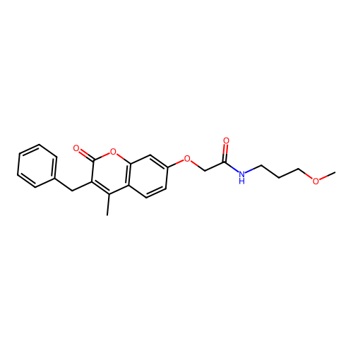 2-((3-benzyl-4-methyl-2-oxo-2H-chromen-7-yl)oxy)-N-(3-methoxypropyl)acetamide structure
