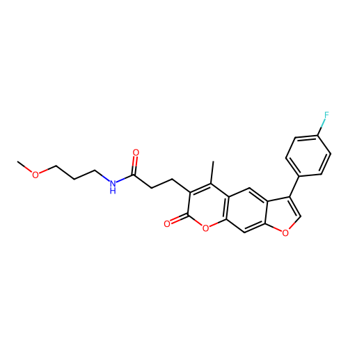 3-(3-(4-fluorophenyl)-5-methyl-7-oxo-7H-furo[3,2-g]chromen-6-yl)-N-(3-methoxypropyl)propanamide structure