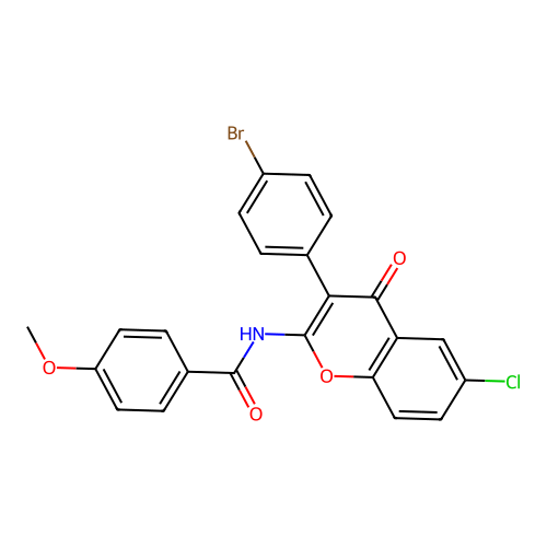 N-(3-(4-bromophenyl)-6-chloro-4-oxo-4H-chromen-2-yl)-4-methoxybenzamide structure