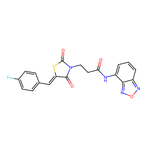 N-benzo[c]1,2,5-oxadiazol-4-yl-3-{5-[(4-fluorophenyl)methylene]-2,4-dioxo(1,3-thiazolidin-3-yl)}propanamide structure