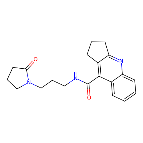 N-[3-(2-oxopyrrolidin-1-yl)propyl]-2,3-dihydro-1H-cyclopenta[b]quinoline-9-carboxamide structure