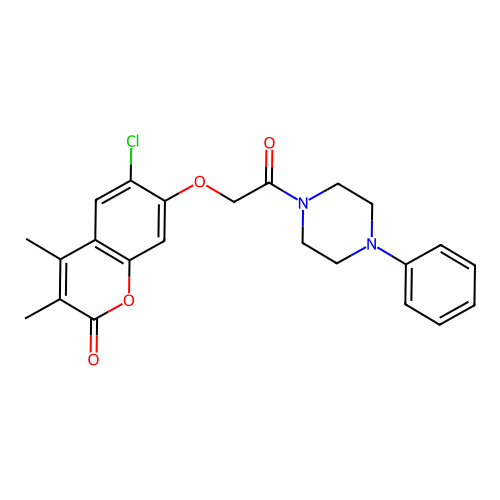 6-chloro-3,4-dimethyl-7-(2-oxo-2-(4-phenylpiperazin-1-yl)ethoxy)-2H-chromen-2-one structure