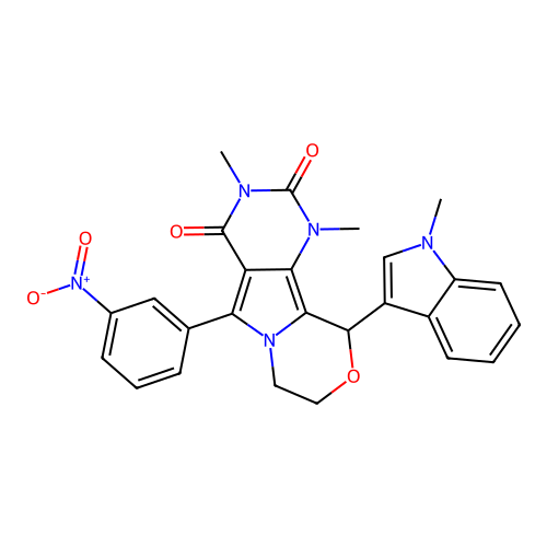 1,3-dimethyl-10-(1-methyl-1H-indol-3-yl)-5-(3-nitrophenyl)-1,7,8,10-tetrahydro-2H-pyrimido[4',5':3,4]pyrrolo[2,1-c][1,4]oxazine-2,4(3H)-dione structure