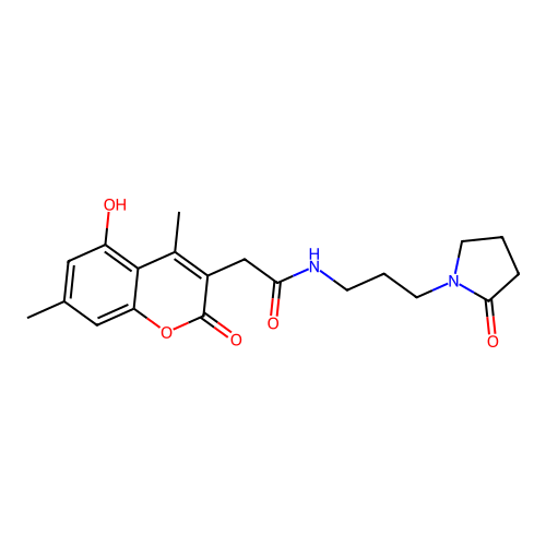 2-(5-hydroxy-4,7-dimethyl-2-oxochromen-3-yl)-N-[3-(2-oxopyrrolidin-1-yl)propyl]acetamide structure
