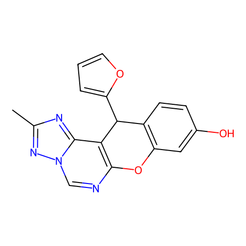 12-(furan-2-yl)-2-methyl-12H-chromeno[3,2-e][1,2,4]triazolo[1,5-c]pyrimidin-9-ol structure