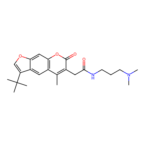 2-(3-(tert-butyl)-5-methyl-7-oxo-7H-furo[3,2-g]chromen-6-yl)-N-(3-(dimethylamino)propyl)acetamide structure