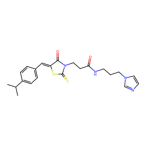 N-[3-(1H-imidazol-1-yl)propyl]-3-{(5Z)-4-oxo-5-[4-(propan-2-yl)benzylidene]-2-thioxo-1,3-thiazolidin-3-yl}propanamide structure