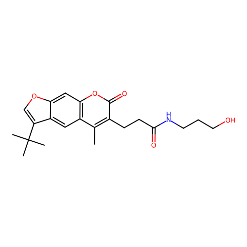 3-(3-tert-butyl-5-methyl-7-oxofuro[3,2-g]chromen-6-yl)-N-(3-hydroxypropyl)propanamide structure