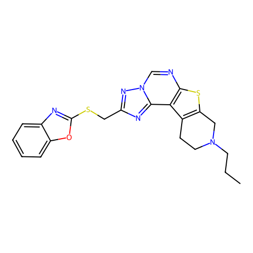 2-[(1,3-benzoxazol-2-ylsulfanyl)methyl]-9-propyl-8,9,10,11-tetrahydropyrido[4',3':4,5]thieno[3,2-e][1,2,4]triazolo[1,5-c]pyrimidine structure