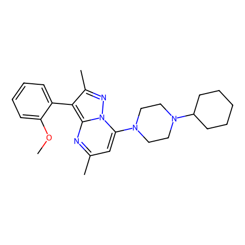 7-(4-cyclohexylpiperazin-1-yl)-3-(2-methoxyphenyl)-2,5-dimethylpyrazolo[1,5-a]pyrimidine structure