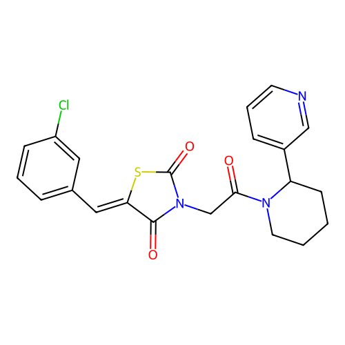 (5Z)-5-(3-chlorobenzylidene)-3-{2-oxo-2-[2-(pyridin-3-yl)piperidin-1-yl]ethyl}-1,3-thiazolidine-2,4-dione structure
