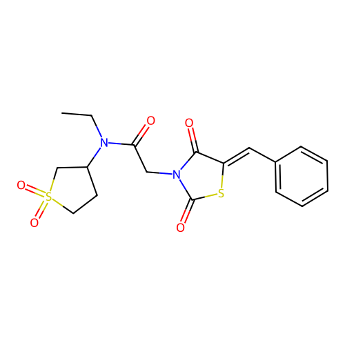 (Z)-2-(5-benzylidene-2,4-dioxothiazolidin-3-yl)-N-(1,1-dioxidotetrahydrothiophen-3-yl)-N-ethylacetamide structure