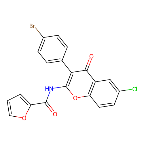 N-(3-(4-bromophenyl)-6-chloro-4-oxo-4H-chromen-2-yl)furan-2-carboxamide structure