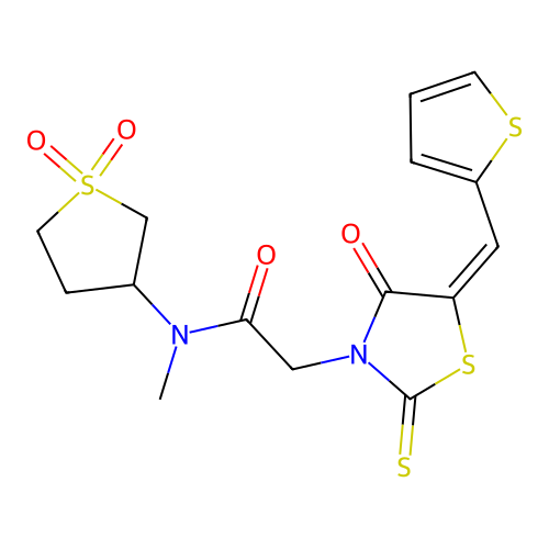 (E)-N-(1,1-dioxidotetrahydrothiophen-3-yl)-N-methyl-2-(4-oxo-5-(thiophen-2-ylmethylene)-2-thioxothiazolidin-3-yl)acetamide structure