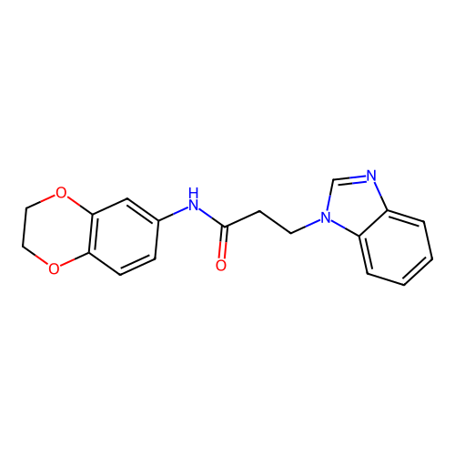 3-(benzimidazol-1-yl)-N-(2,3-dihydro-1,4-benzodioxin-6-yl)propanamide structure