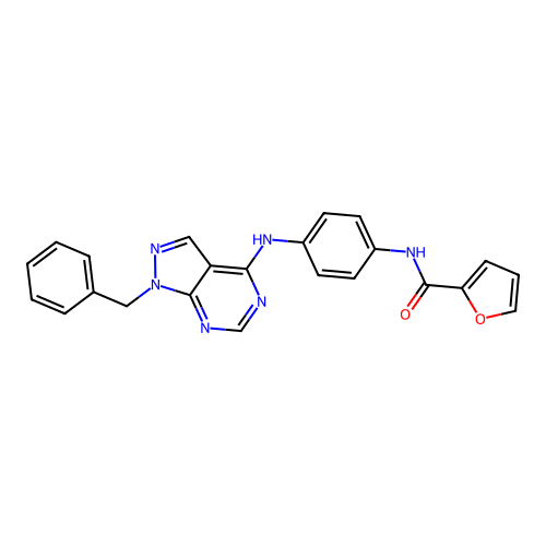 N-(4-((1-benzyl-1H-pyrazolo[3,4-d]pyrimidin-4-yl)amino)phenyl)furan-2-carboxamide structure