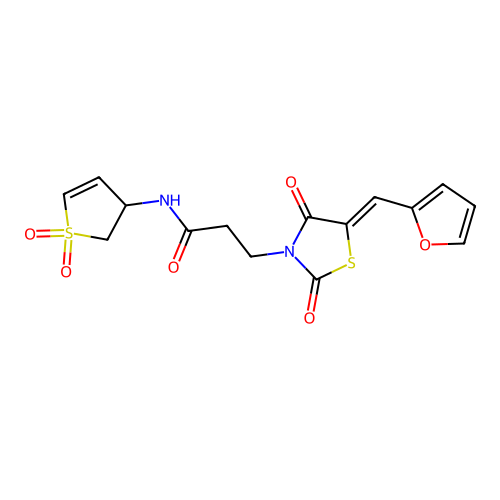 N-(1,1-dioxido-2,3-dihydrothiophen-3-yl)-3-[(5Z)-5-(furan-2-ylmethylidene)-2,4-dioxo-1,3-thiazolidin-3-yl]propanamide structure