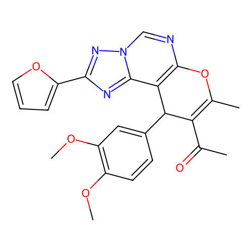 1-(10-(3,4-dimethoxyphenyl)-2-(furan-2-yl)-8-methyl-10H-pyrano[3,2-e][1,2,4]triazolo[1,5-c]pyrimidin-9-yl)ethanone structure