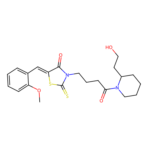 (Z)-3-(4-(2-(2-hydroxyethyl)piperidin-1-yl)-4-oxobutyl)-5-(2-methoxybenzylidene)-2-thioxothiazolidin-4-one structure