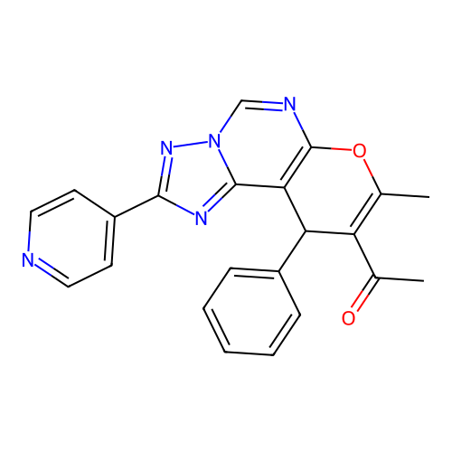 1-(8-methyl-10-phenyl-2-(pyridin-4-yl)-10H-pyrano[3,2-e][1,2,4]triazolo[1,5-c]pyrimidin-9-yl)ethanone structure