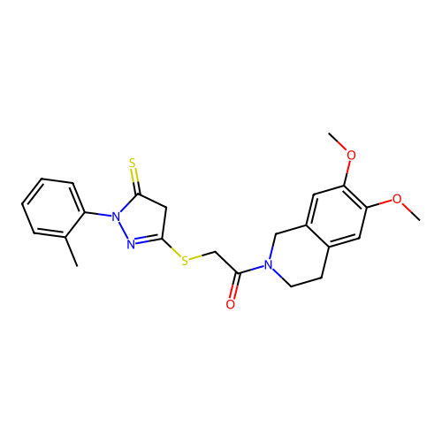 1-(6,7-dimethoxy-3,4-dihydro-1H-isoquinolin-2-yl)-2-[[1-(2-methylphenyl)-5-sulfanylidene-4H-pyrazol-3-yl]sulfanyl]ethanone structure