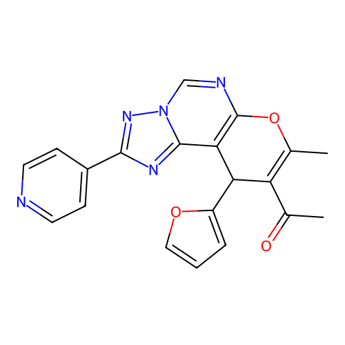 1-(10-(furan-2-yl)-8-methyl-2-(pyridin-4-yl)-10H-pyrano[3,2-e][1,2,4]triazolo[1,5-c]pyrimidin-9-yl)ethanone structure