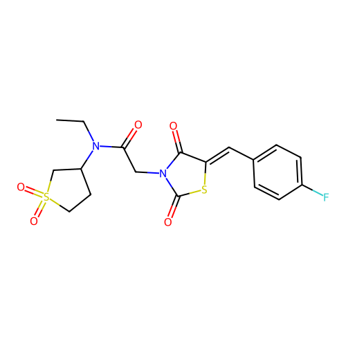 N-(1,1-dioxidotetrahydrothiophen-3-yl)-N-ethyl-2-[(5Z)-5-(4-fluorobenzylidene)-2,4-dioxo-1,3-thiazolidin-3-yl]acetamide structure