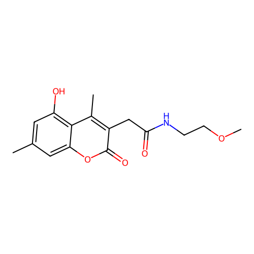 2-(5-hydroxy-4,7-dimethyl-2-oxo-2H-chromen-3-yl)-N-(2-methoxyethyl)acetamide structure