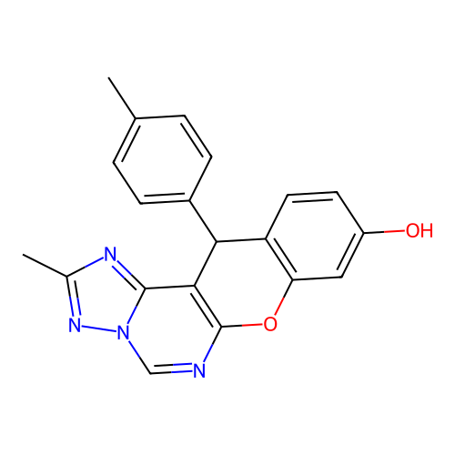 2-methyl-12-(p-tolyl)-12H-chromeno[3,2-e][1,2,4]triazolo[1,5-c]pyrimidin-9-ol structure