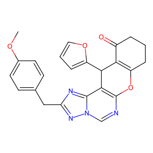12-(furan-2-yl)-2-(4-methoxybenzyl)-8,9,10,12-tetrahydro-11H-chromeno[3,2-e][1,2,4]triazolo[1,5-c]pyrimidin-11-one structure
