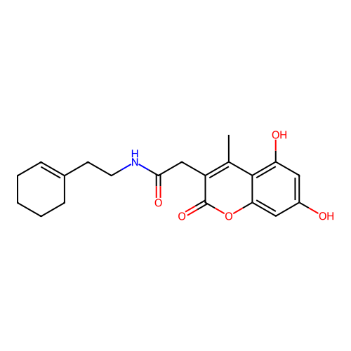 N-[2-(cyclohexen-1-yl)ethyl]-2-(5,7-dihydroxy-4-methyl-2-oxochromen-3-yl)acetamide structure