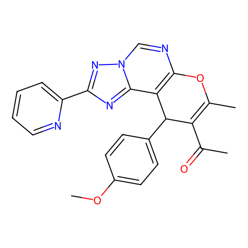 1-(10-(4-methoxyphenyl)-8-methyl-2-(pyridin-2-yl)-10H-pyrano[3,2-e][1,2,4]triazolo[1,5-c]pyrimidin-9-yl)ethanone structure