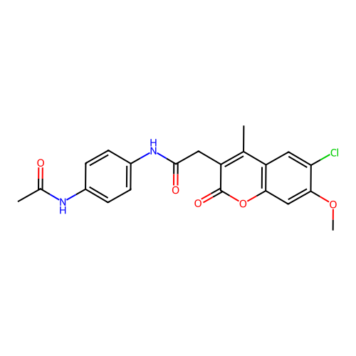 N-(4-acetamidophenyl)-2-(6-chloro-7-methoxy-4-methyl-2-oxo-2H-chromen-3-yl)acetamide structure