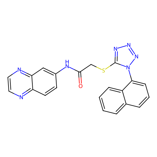 2-{[1-(naphthalen-1-yl)-1H-tetrazol-5-yl]sulfanyl}-N-(quinoxalin-6-yl)acetamide structure