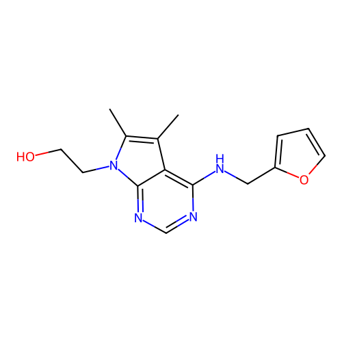 2-(4-((furan-2-ylmethyl)amino)-5,6-dimethyl-7H-pyrrolo[2,3-d]pyrimidin-7-yl)ethanol structure