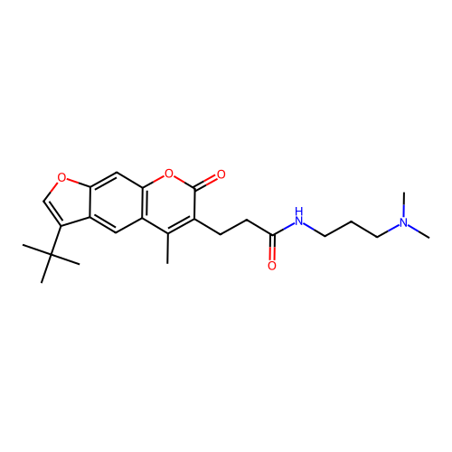3-(3-(tert-butyl)-5-methyl-7-oxo-7H-furo[3,2-g]chromen-6-yl)-N-(3-(dimethylamino)propyl)propanamide structure