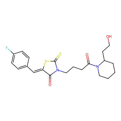 (5Z)-5-(4-fluorobenzylidene)-3-{4-[2-(2-hydroxyethyl)piperidin-1-yl]-4-oxobutyl}-2-thioxo-1,3-thiazolidin-4-one structure