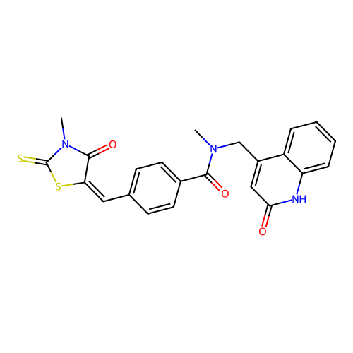 (E)-N-((2-hydroxyquinolin-4-yl)methyl)-N-methyl-4-((3-methyl-4-oxo-2-thioxothiazolidin-5-ylidene)methyl)benzamide structure