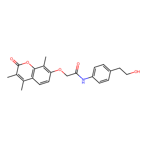 N-[4-(2-hydroxyethyl)phenyl]-2-(3,4,8-trimethyl-2-oxochromen-7-yl)oxyacetamide structure