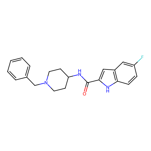 N-(1-benzylpiperidin-4-yl)-5-fluoro-1H-indole-2-carboxamide structure