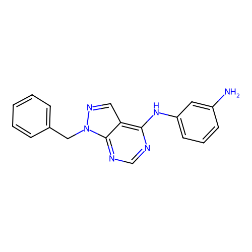 3-N-(1-benzylpyrazolo[3,4-d]pyrimidin-4-yl)benzene-1,3-diamine structure