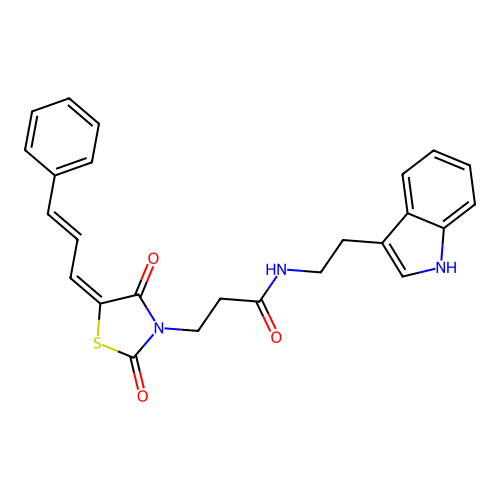 3-[(5E)-2,4-dioxo-5-[(E)-3-phenylprop-2-enylidene]-1,3-thiazolidin-3-yl]-N-[2-(1H-indol-3-yl)ethyl]propanamide structure