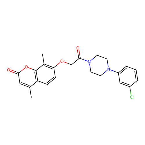 7-(2-(4-(3-chlorophenyl)piperazin-1-yl)-2-oxoethoxy)-4,8-dimethyl-2H-chromen-2-one structure